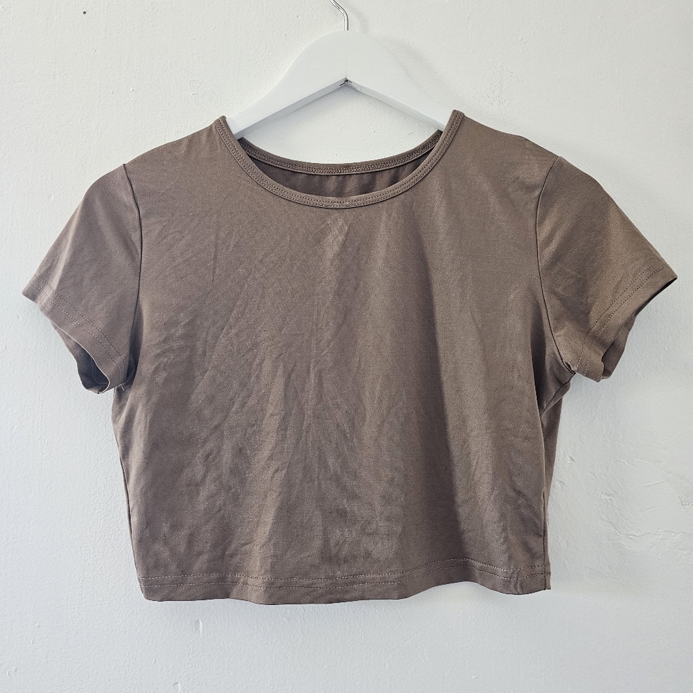 Brown Short Sleeve Crop Top